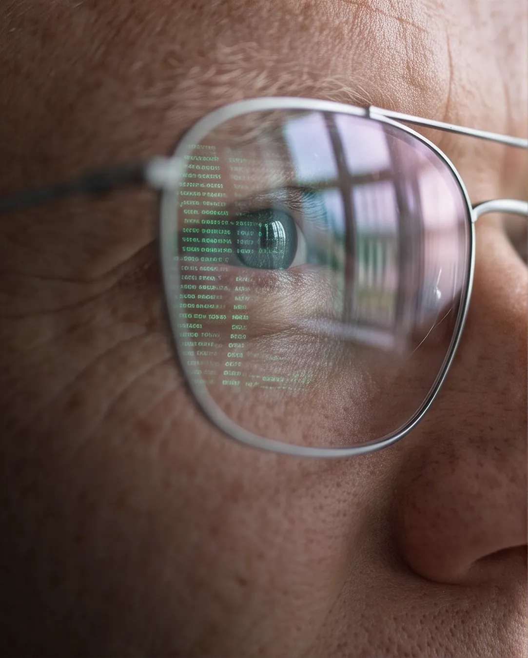 MR HARRY® in glasses reading code up close