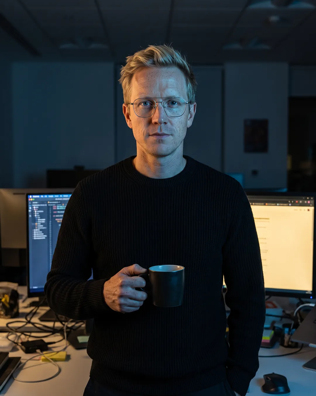 MR HARRY® standing in his office with a mug
